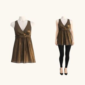 🤎 French Connection Metallic Empire Waist Dress | Tunic | Bronze Gold | Size 6